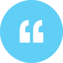 Quotation mark icon on blue circle background.