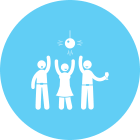 Moss Hall Playcentre Party icons under a disco ball.