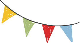 Moss Hall Playcentre Colorful pennant flags on black background.