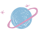 Moss Hall Playcentre Blue planet with pink rings and stars.